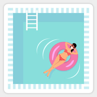 Girl floating on rubber ring Sticker